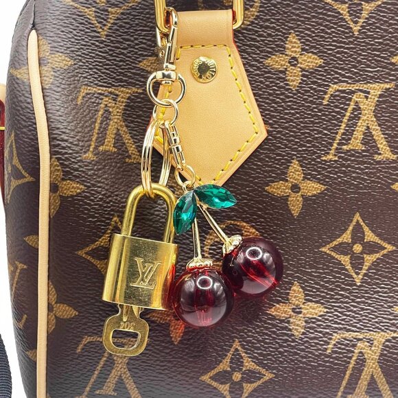 Authentic Louis Vuitton Lock Key with Bag Cherry Charm Keychain Key Charm Chain - Picture 2 of 5